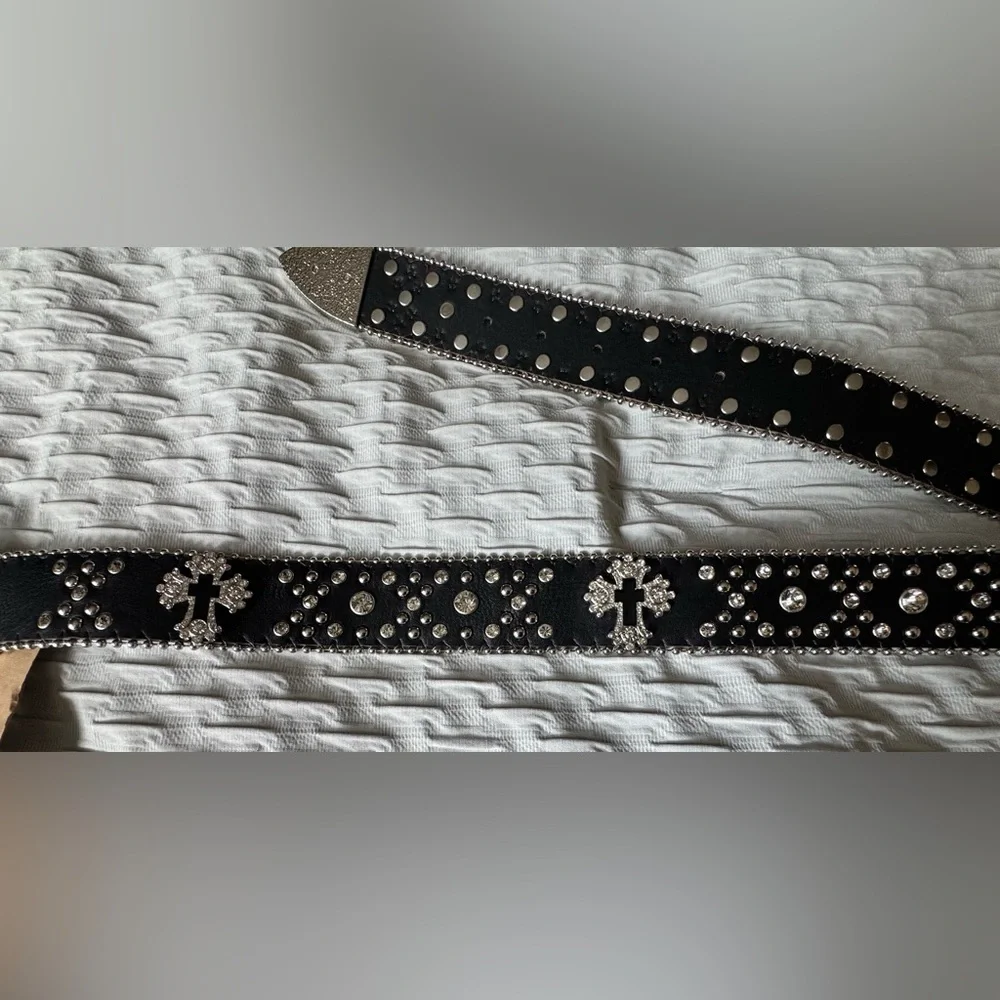 Black Sparkling Rhinestone  Belt Leather